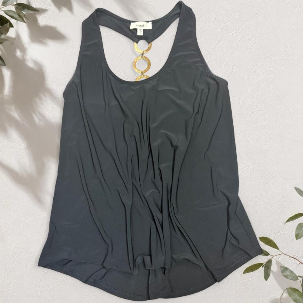 Meraki Black Tank Top Gold Ring Back Detail